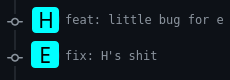 Image d'un commit de H disant "little bug for E", puis d'un commit de E disant "fix H's shit